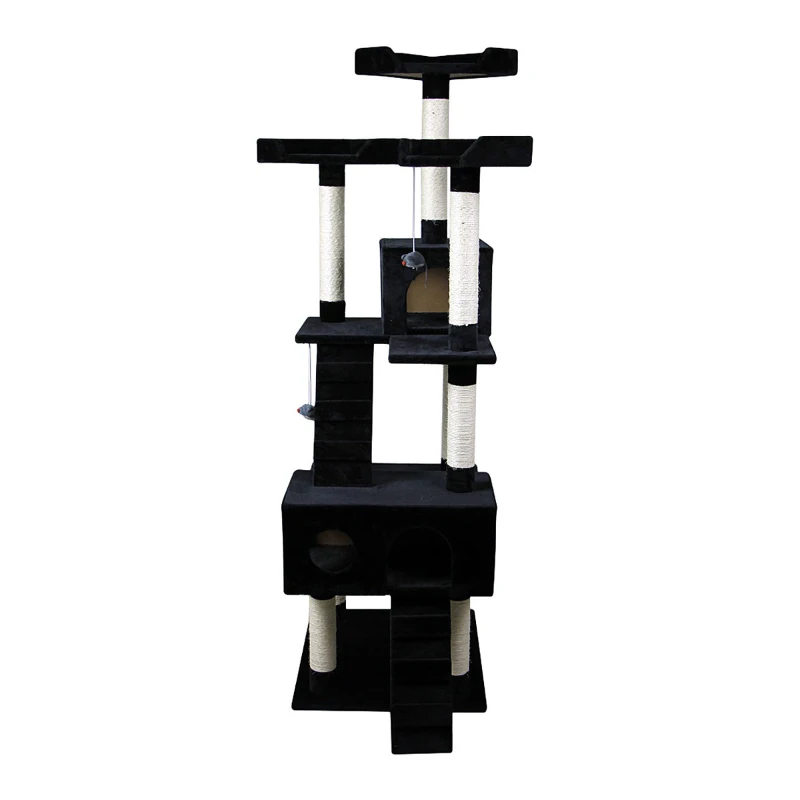 Pawhut Multi-level Cat Scratcher Tree Condo Furniture Play Tower Climber Black