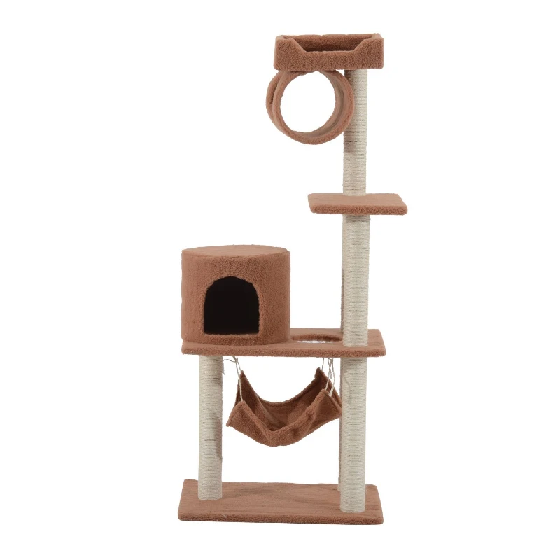 PawHut 55-Inch Cat Tree Pet Scratching Post Furniture With Hammock Coffee