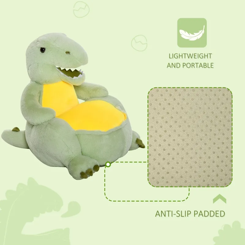 Qaba Animal Kids Sofa Chair Cartoon Cute Dinosaur Stuffed with Armrest Flannel PP Cotton 22" x 19.25" x 21.75" Green