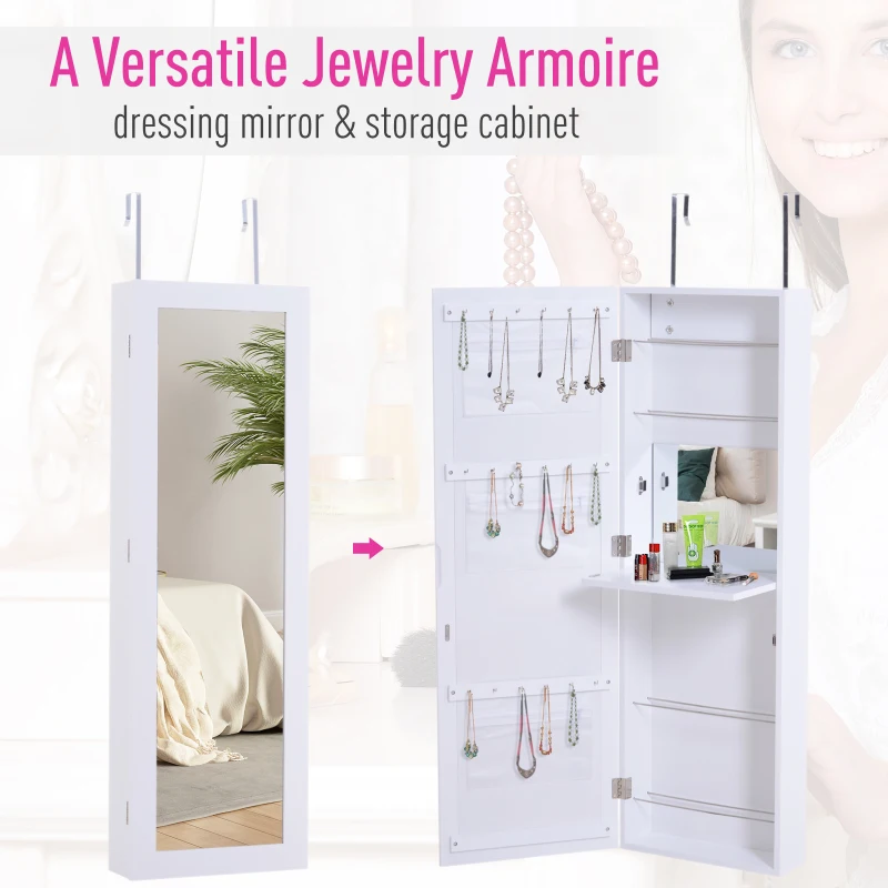 Wall/Door Mounted Armoire Cabinet Jewelry Cosmetics Shelf Organizer White