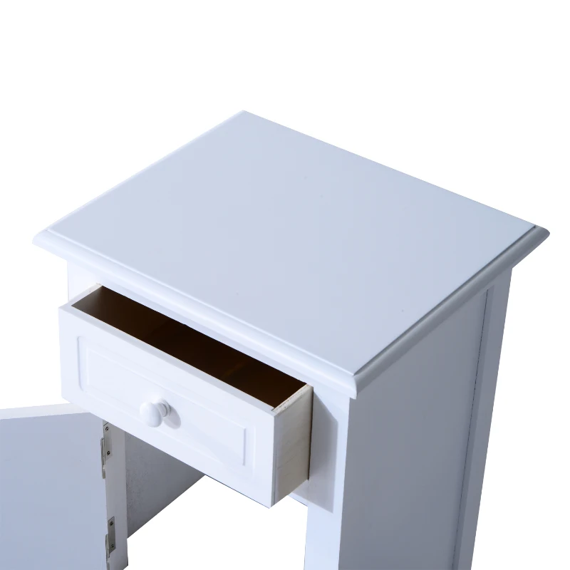 HOMCOM Wood Night Stand Bedroom Bedside End Table with Storage Drawer and Cabinet White