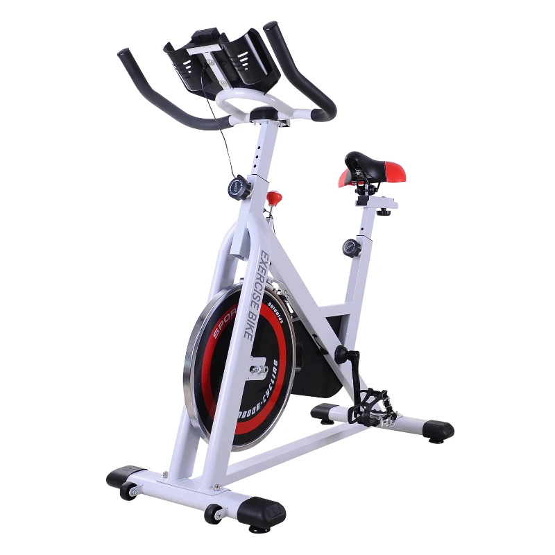 Soozier 18 lb Flywheel Indoor Stationary Bike with LCD Monitor, Adjustable Height & Resistance, & Pedal Cage