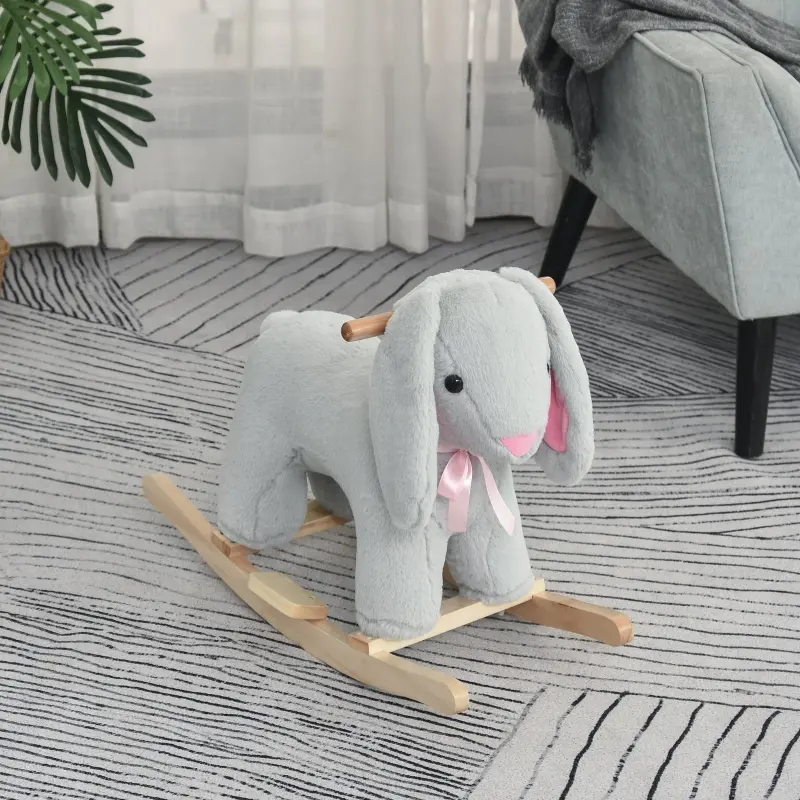 Qaba Kids Ride-On Rocking Horse Toy Rabbit Style Rocker Soft Plush Fabric for Children 36 Months