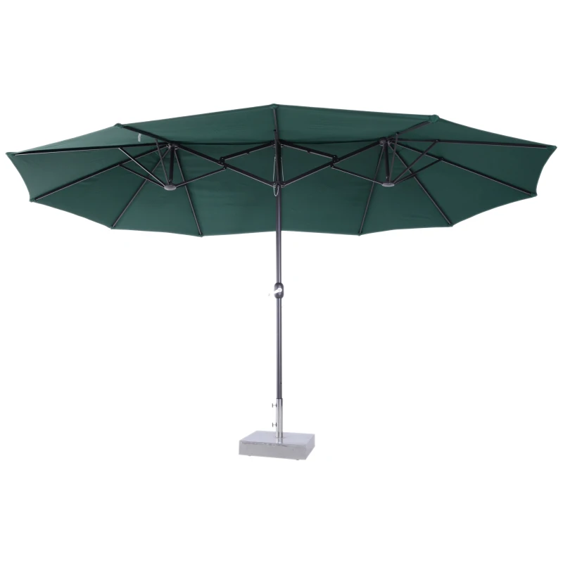 Outsunny 15ft Outdoor Twin Patio Umbrella Garden Double-Sided Market Parasol Sun Shelter with Crank Green