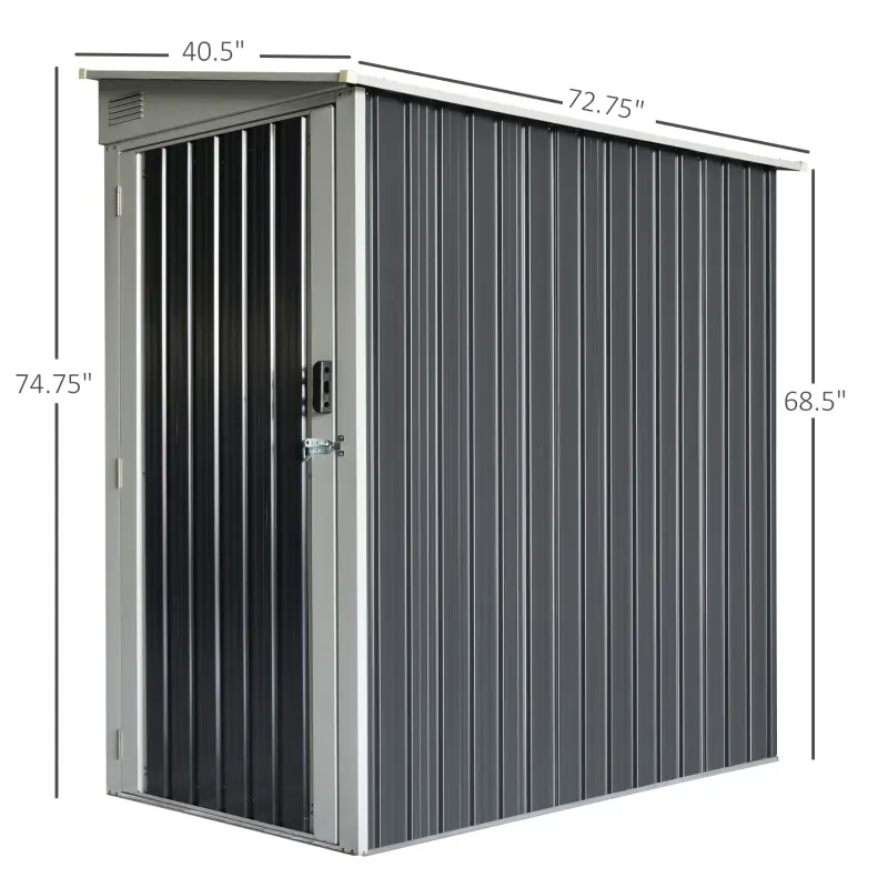 Outsunny 3.5' x 6' Lean to Garden Storage Shed, Outdoor Metal Tool House with Lockable Door Vents for Backyard Patio Lawn, Gray