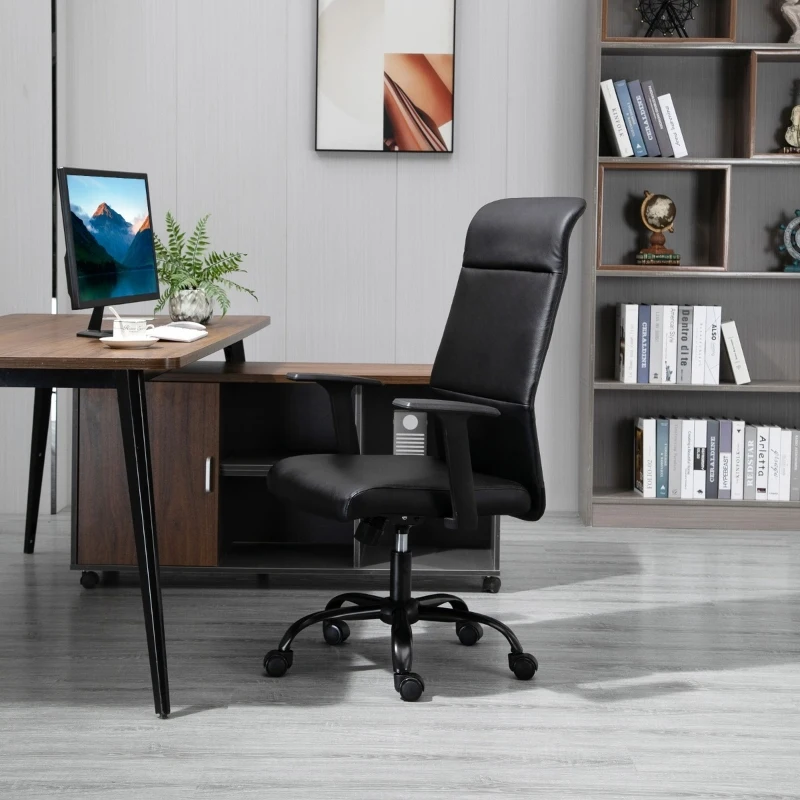 Vinsetto Morden High-Back Office Chair Faux Leather Rocking Swivel Computer Home Desk Chair with Adjustable Height, Metal Legs, Armrest, Wheels, Black
