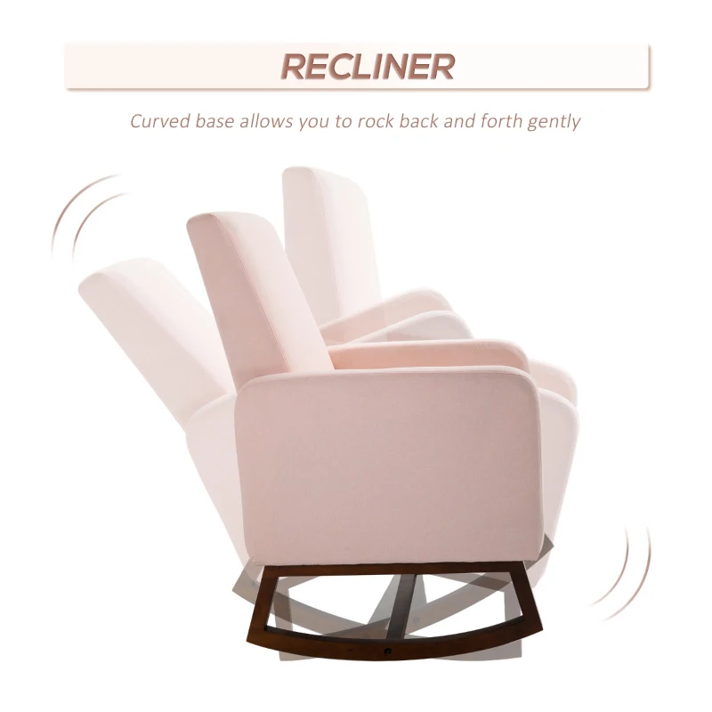HOMCOM Accent Lounge Rocking Chair with Solid Curved Wood Base and Linen Padded Seat, Pink