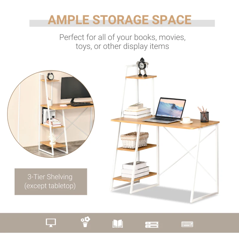 HOMCOM Home Office Computer Desk w/ 3-Tier Storage Shelves Study Workstation, Natural