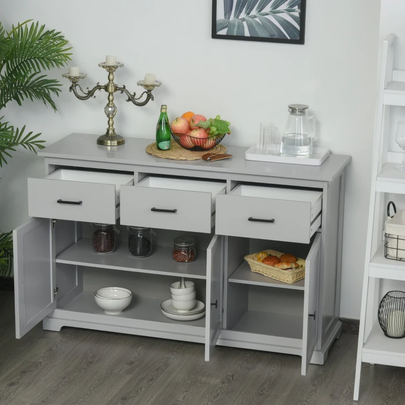 HOMCOM Buffet Storage Cabinet for Kitchen Entryway with 2 Cabinets and 3 Drawers, Adjustable Shelves, Grey