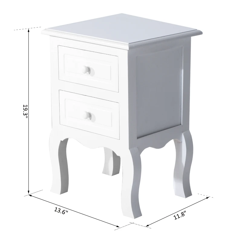 HOMCOM Wood Night Stand Bedside End Table with 2 Storage Drawers White