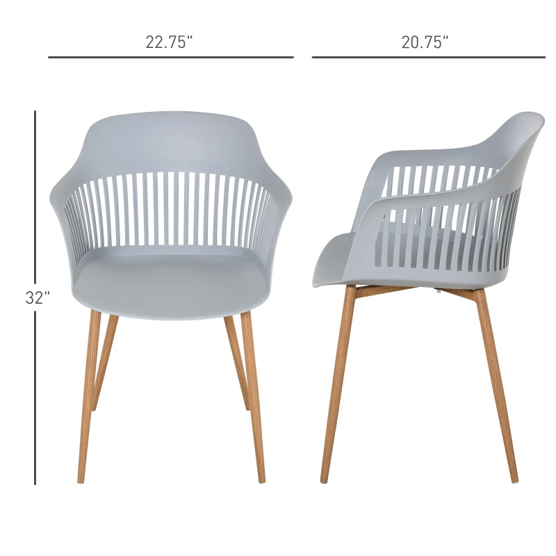 HOMCOM Set of 2 Plastic Dining Chair with Metal Legs for Living Room Bedroom Dining Room