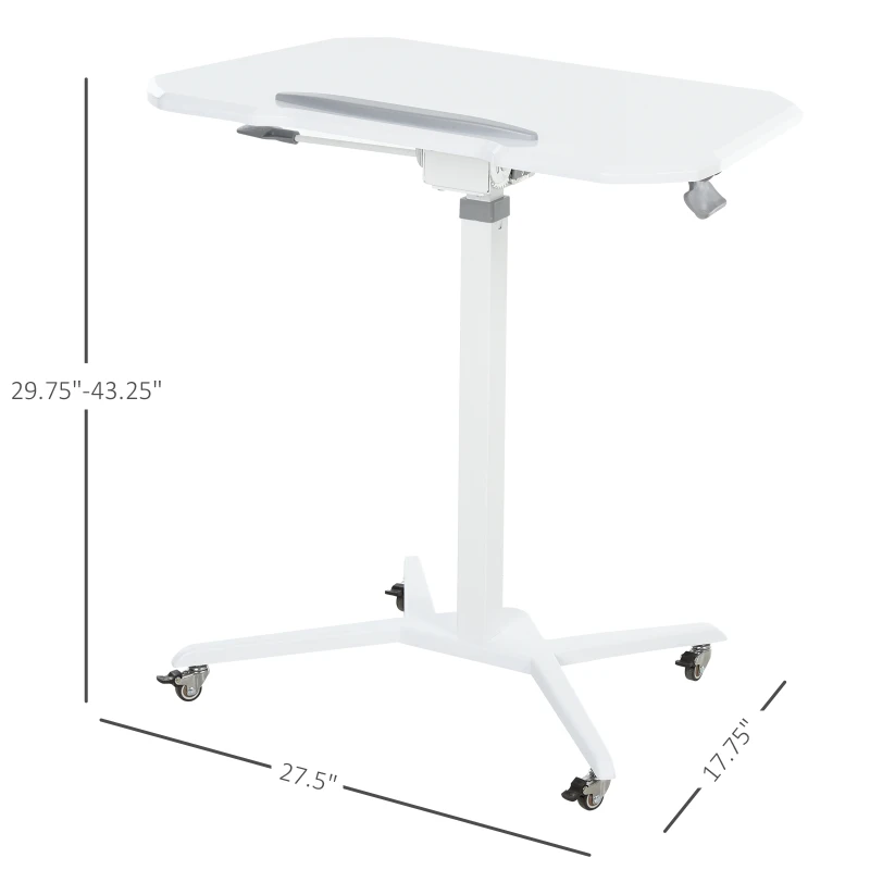Vinsetto Foldable Computer Desk on Rolling Wheels Height Adjustable Tilt 90° White