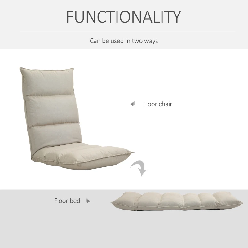 HOMCOM Foldable Floor Chair Gaming Sofa Couch Recliner with 5 Adjustable Positions, Padded Cushion, and Steel Frame for Meditation, Sleep, Reading, Watching, Cream White
