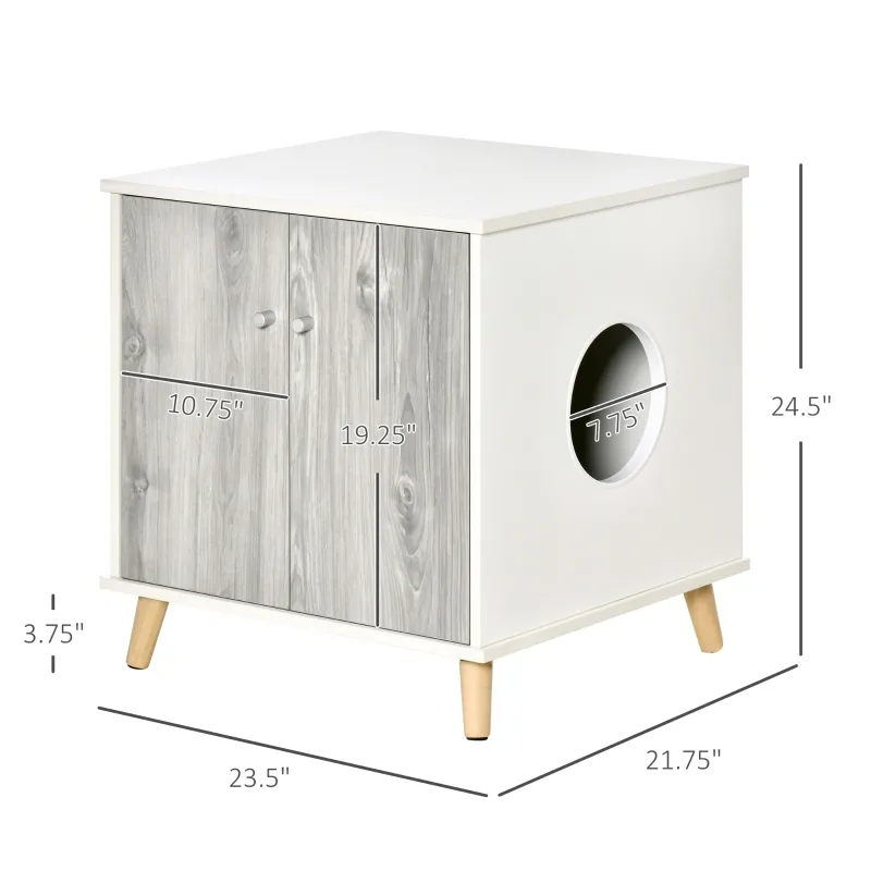 PawHut Wooden Cat Litter Box Enclosure End Table with 2 Magnetic Doors, Wide Tabletop