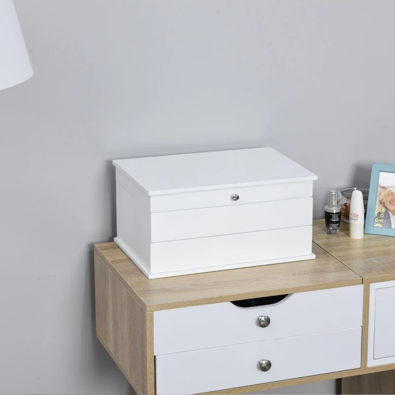 HOMCOM 3-Tier Jewelry Box Organizer with Glass Mirror and 6 Slots for Beauty Accessories, Costume Jewelry, White