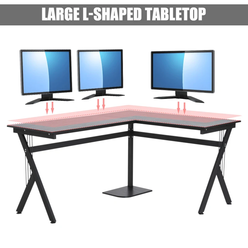 HOMCOM 61" L-Shaped Corner Computer Desk Laptop Workstation PC Table Home Office With CPU Stand Black