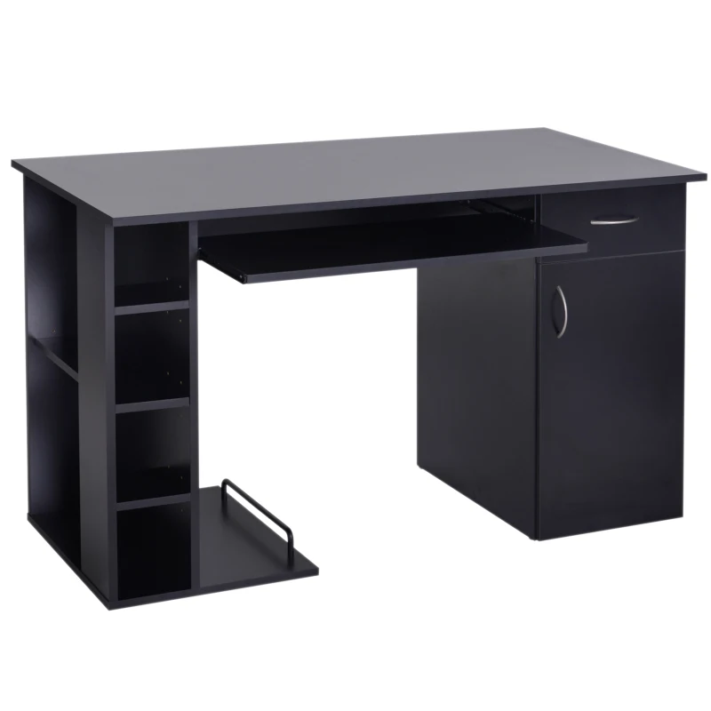 HOMCOM Computer Desk PC Workstation Table with Storage Shelves Drawer and Keyboard Tray, Black