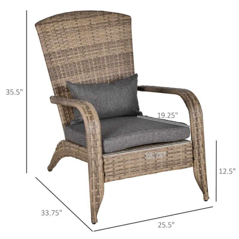 Outsunny Patio Wicker Adirondack Chair, Outdoor All-Weather Rattan Fire Pit Chair w/ Soft Cushions, Tall Curved Backrest and Comfortable Armrests for Deck or Garden, Charcoal Gray