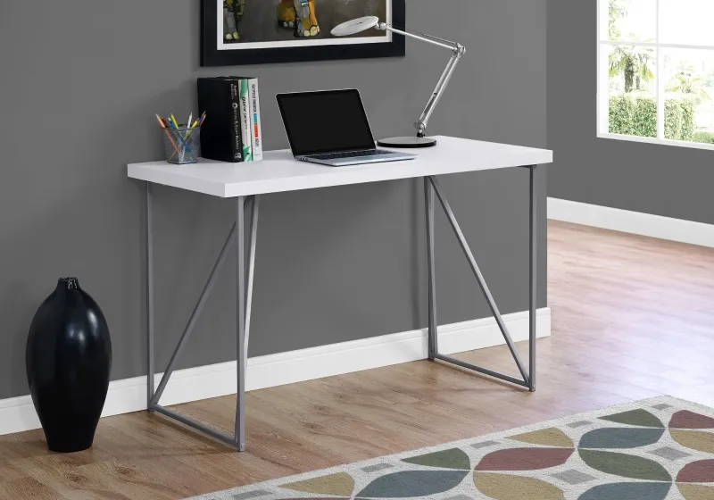 Monarch 48" Contemporary Laminate Top Computer Writing Desk - White / Silver