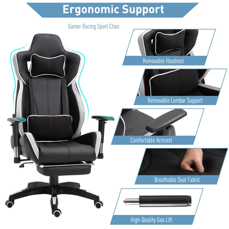 Vinsetto Executive Racing Chair Adjustable Padded Seat with Wheels Black/ White