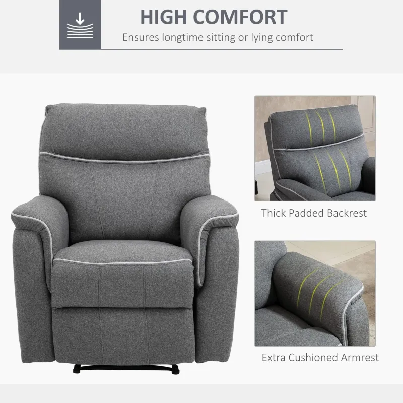 HOMCOM Manual Recliner Armchair with Thick Padded Headrest, Back and Footrest and Adjustable 150 Degree Angle, Grey