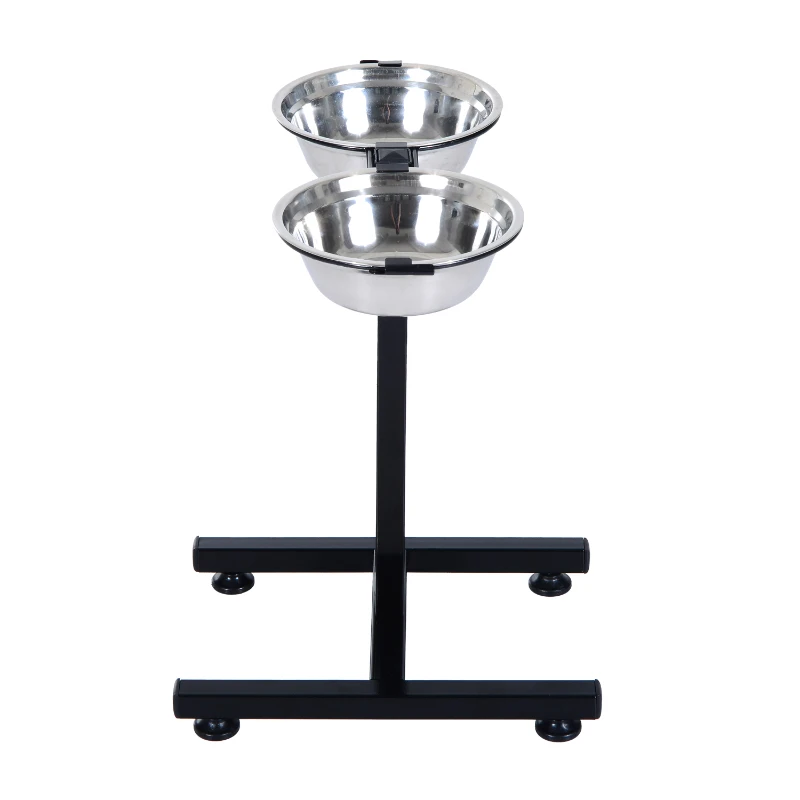 PawHut Elevated Dog Bowls Double Pet Food Dishes Height Adjustable Promote Digestion Stainless Steel with Stand Silver