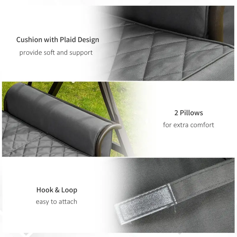 Outsunny 3-Seat Patio Swing Chair, Converting Flatbed, Outdoor Porch Swing Bed Glider with Adjustable Canopy, Removable Cushions, Pillows for Garden, Poolside, Backyard, Gray