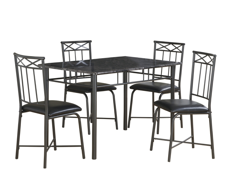 Monarch 5 Piece 47" Rectangular Marble-Look Metal Framed Table and Chairs Modern Dining Set - Grey