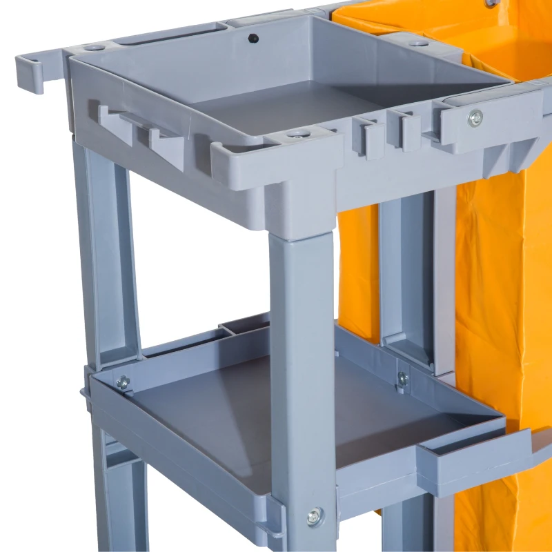 HomCom 3 Shelf Commercial Cleaning Rolling Janitor Cart With 25 Gallon Vinyl Bag