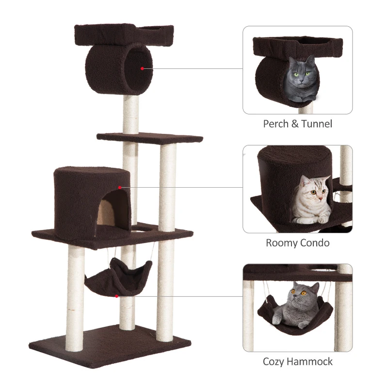 PawHut 55" Scratching Cat Tree Kitty Furniture House Condo Post Pet Supply Deep-Brown