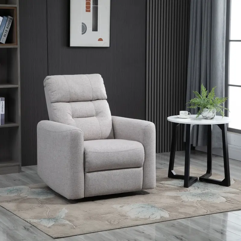 HOMCOM Manual Recliner Swivel Rocker Chair Theater Chair Single Sofa with Linen Fabric for Living Room Bedroom, Beige