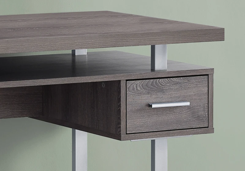 Monarch 48" Contemporary Wood-look and Metal Computer Writing Desk - Dark Taupe / Silver Metal