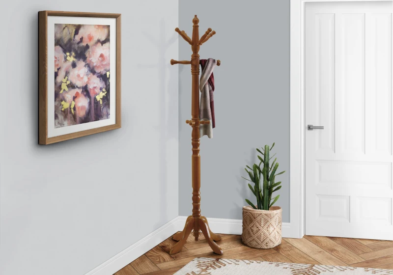 Monarch 73" Traditional 12-Hook Wooden Coat Tree Hanger Rack - Oak Finish