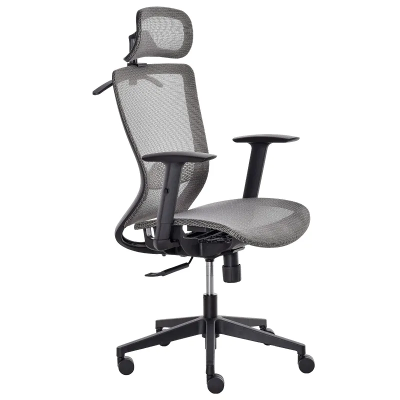 Vinsetto High-Back Mesh Home Office Chair with Coat Hanger, Computer Task Chair with Adjustable Height, Arms, Headrest and Lumbar Support, 360° Wheels and Seat, Reclining Function, Grey