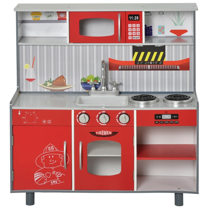 Qaba Kids Play Set 2 in 1 Multifunction Kitchen and Doll House with Realistic Function