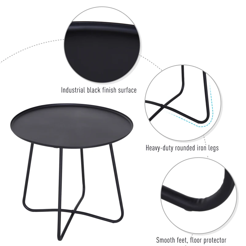 HOMCOM Iron Coffee Table Side Table Round Table Metal Frame Cross Legs Design Black