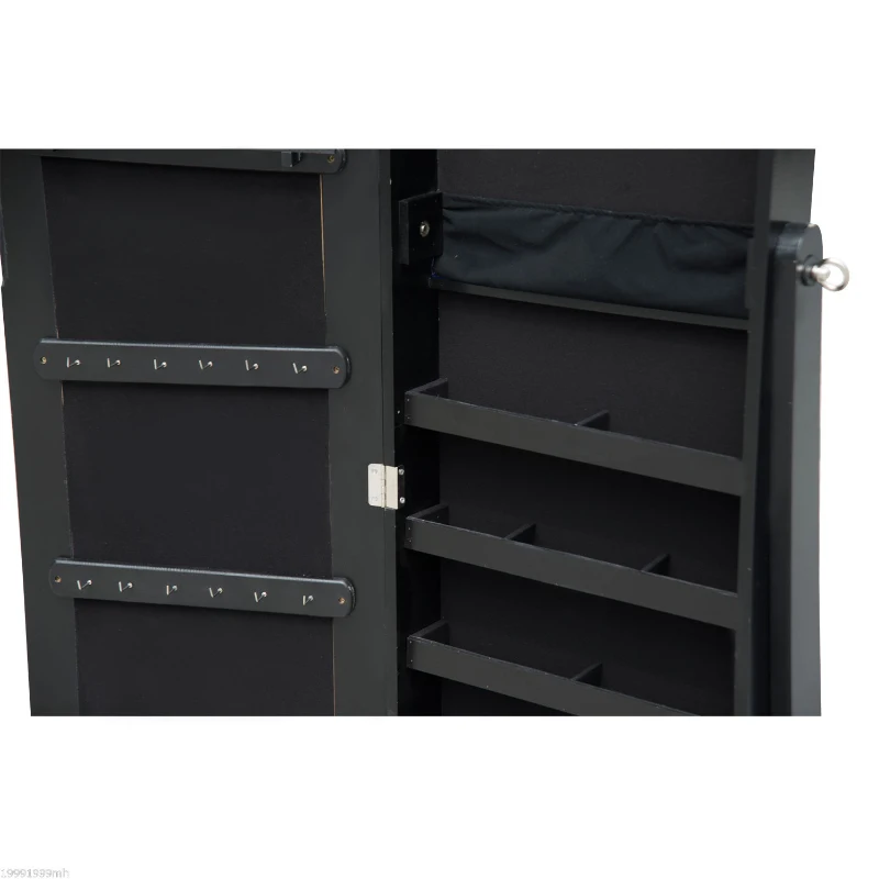 HOMCOM Mirrored Jewellery Cabinet Armoire Stand Organizer for Rings Earrings Bracelets Lockable Black