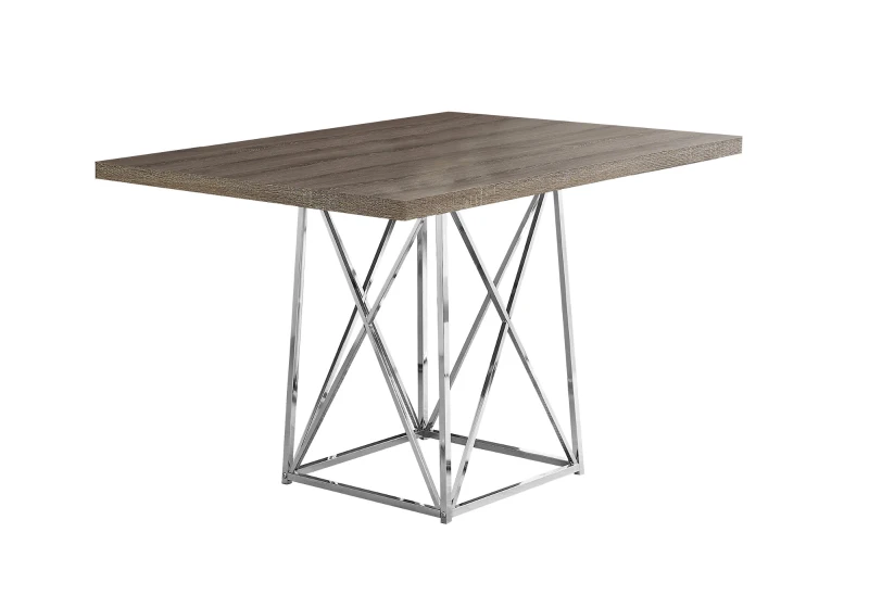 Monarch 48" x 36" Rectangular Wood Top Chrome Metal Base Modern Dining Table - Dark Taupe