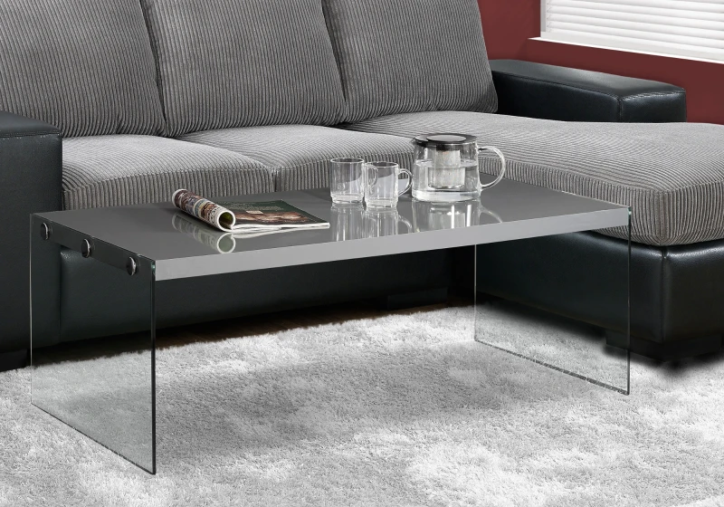 Monarch 44" Modern Tempered Glass Frame Accent Cocktail Coffee Table - Glossy Grey Finish