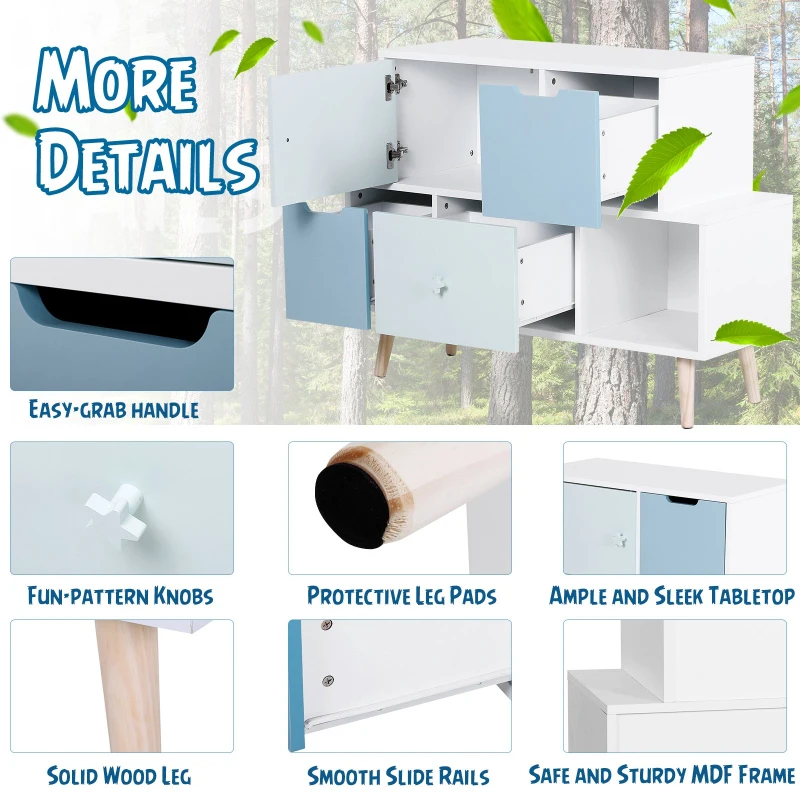 HOMCOM Kids Cabinet Bedroom Storage Organization Unit Bedroom Blue