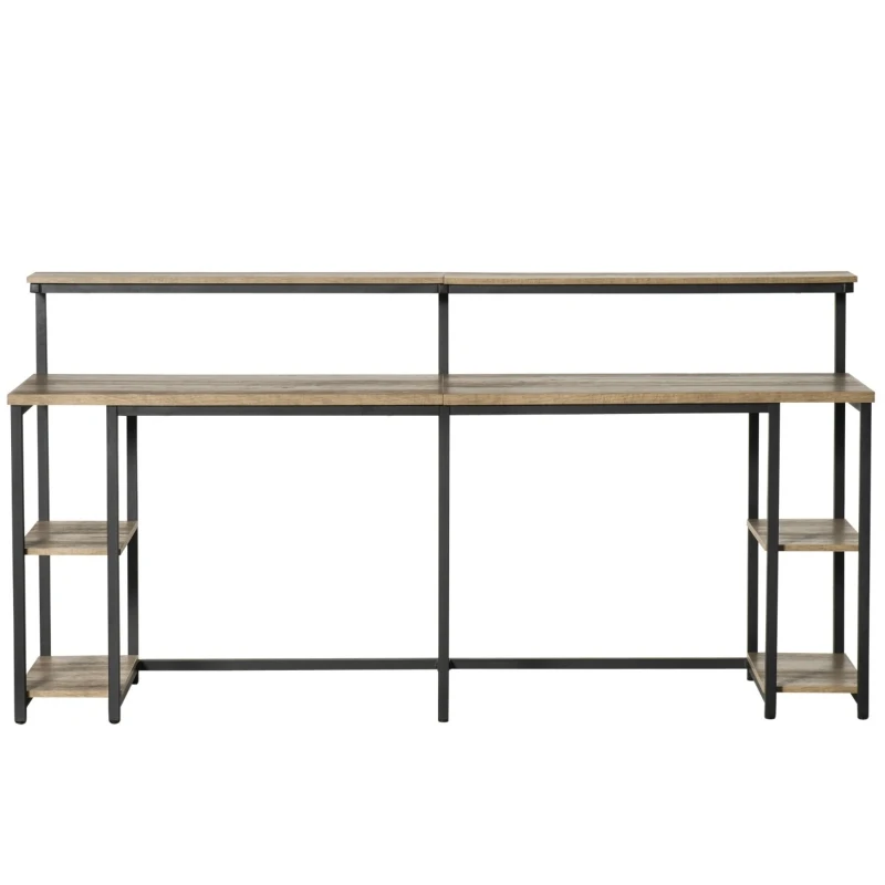 HOMCOM 2 Person Home Office Computer Desk Double PC Study Table Writing Workstation, with Elevated Monitor Rack, CPU Stand, Light Brown