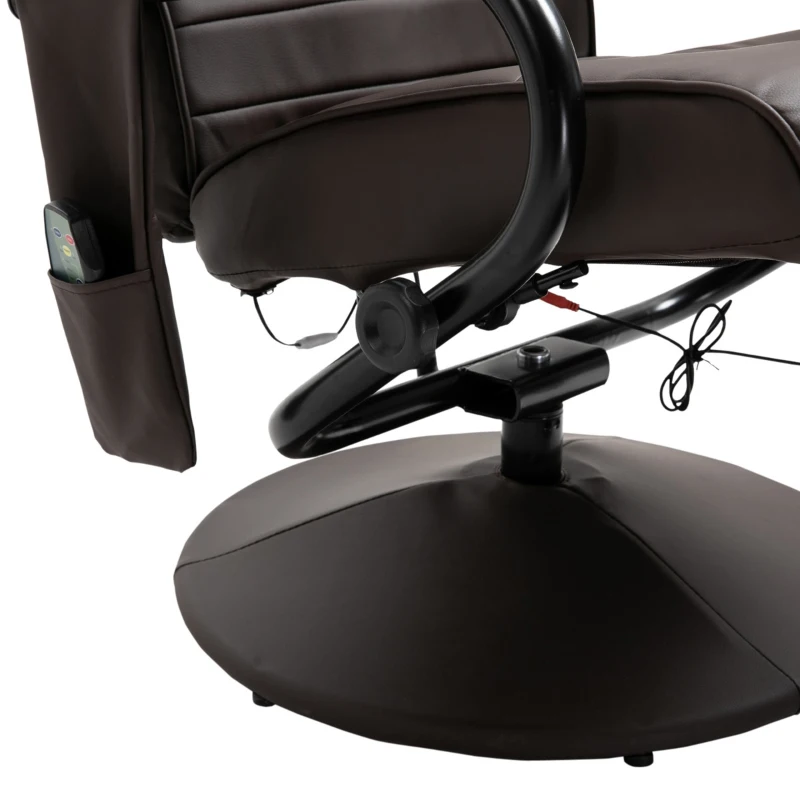 HOMCOM Massaging Faux Leather Recliner Chair and Ottoman Set, Swivel Vibration Massage Lounge Chair with Remote Control for Living Room, Bedroom, or Office, Brown