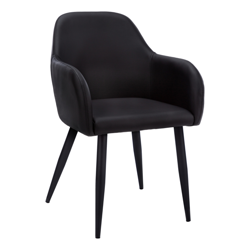 Monarch 2pc Cushioned Dining Chair with Tapired Metal Legs and Leather-Look Upholstery - Black / Black Metal