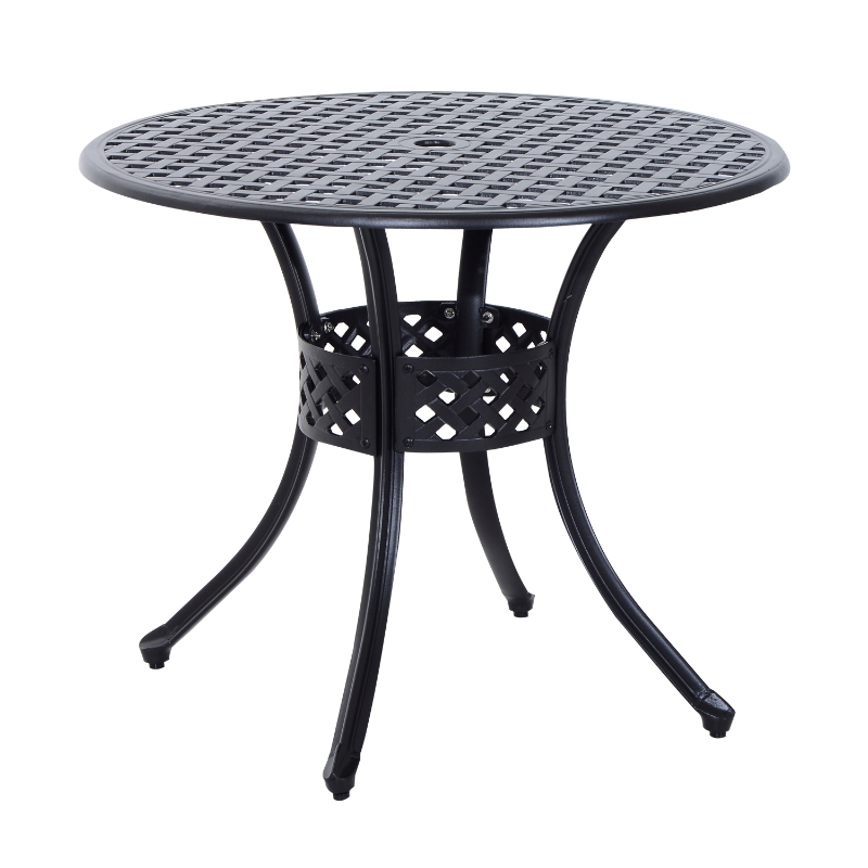 Outsunny 33" Outdoor Round Cast Aluminum Dining Table with Umbrella Hole - Black