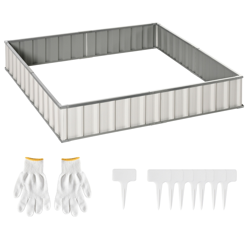 Outsunny Metal Raised Garden Bed No Bottom DIY Large Steel Planter Box w/ Gloves