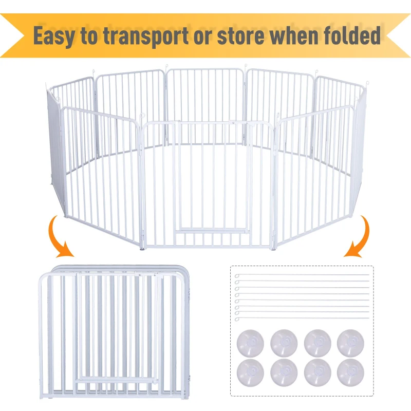 PawHut Heavy Duty Foldable Pet Playpen Portable Pet Product w/ Door Metal White