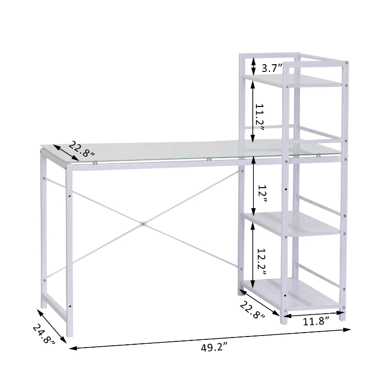 Open Box HomCom 50" Modern Office Desk With Storage Shelves Bookcase - White