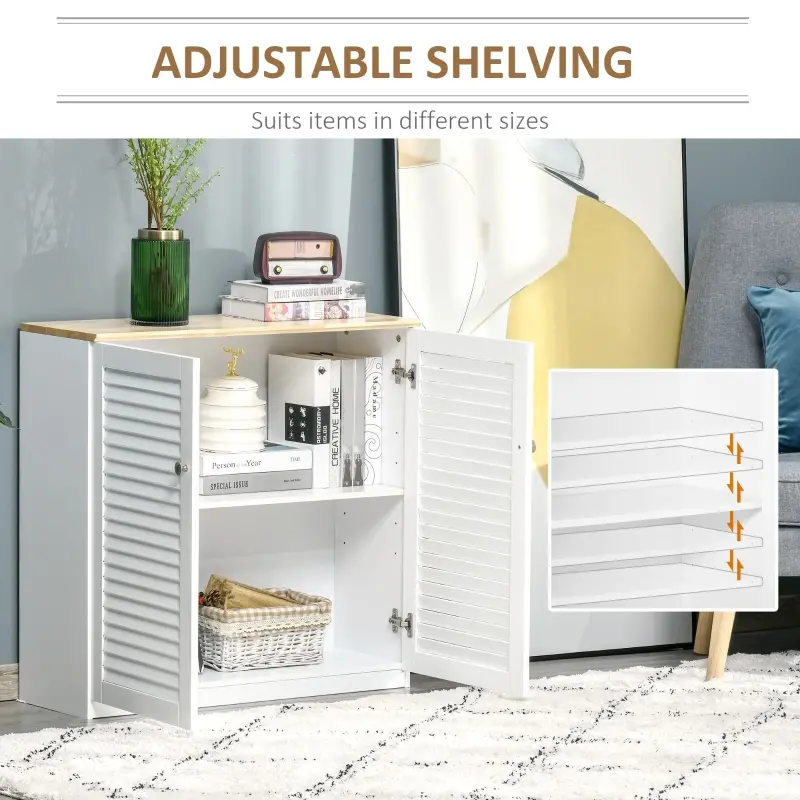 HOMCOM Storage Cabinet Kitchen Sideboard with Louvered Doors, Freestanding Floor Cabinet for Living Room, Hallway, White