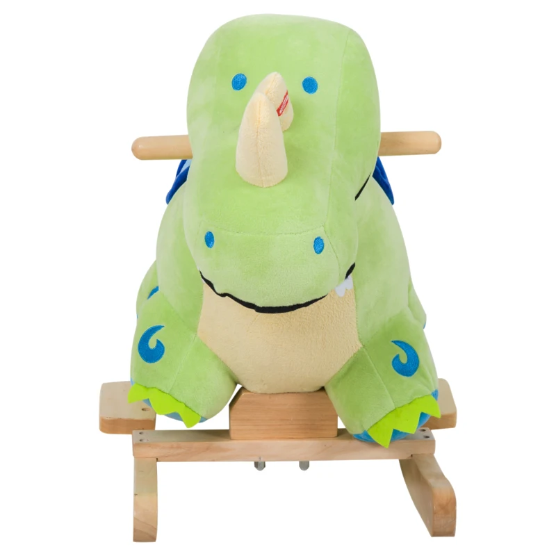 Qaba Kids Plush Rocking Horse Child Plush Ride On Toy Dinosaur Rocker with Realistic Sounds Green