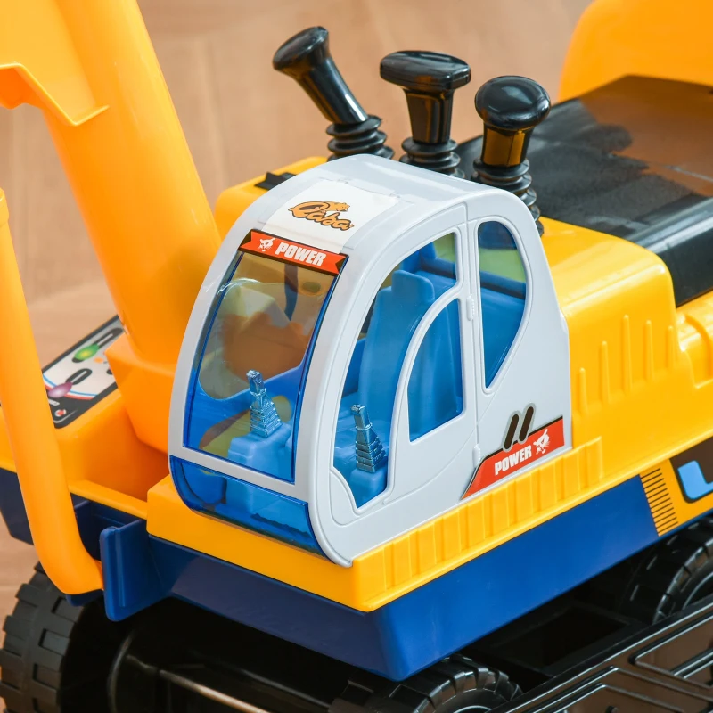 Qaba Kids  Ride-on Excavator Toy for Toddlers with Sound Effects and Safety Helmet, Outdoor Construction Toy with Electric Controllable Digging Bucket, Yellow